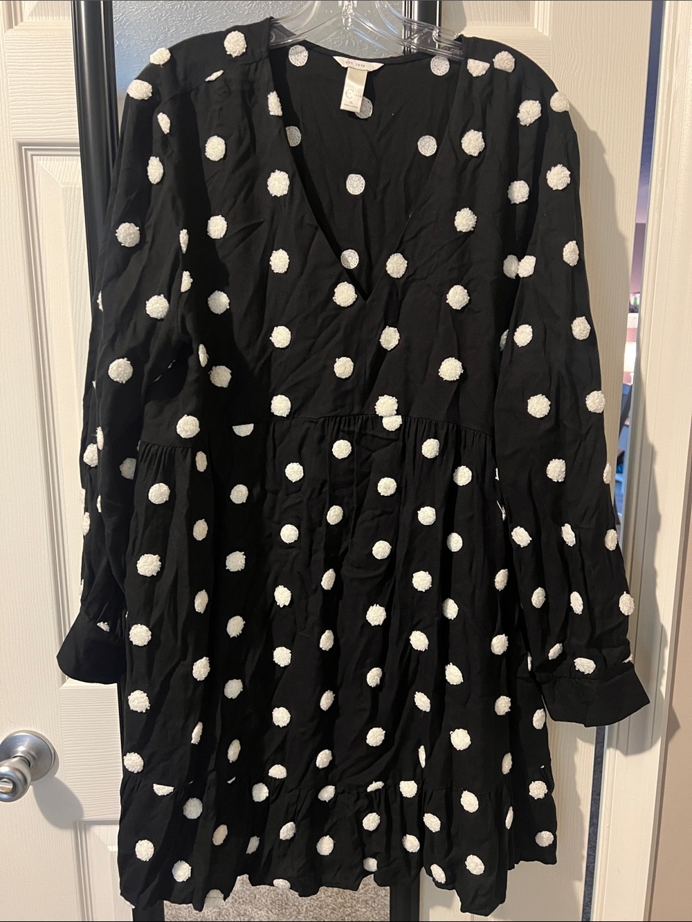 Black and White Polka Dot V-Neck Tiered Mini Dress
